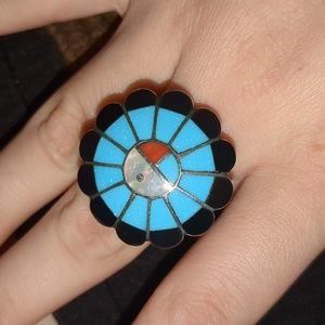 turquoise coral onyx 925 silver ring and mother of pearl ring